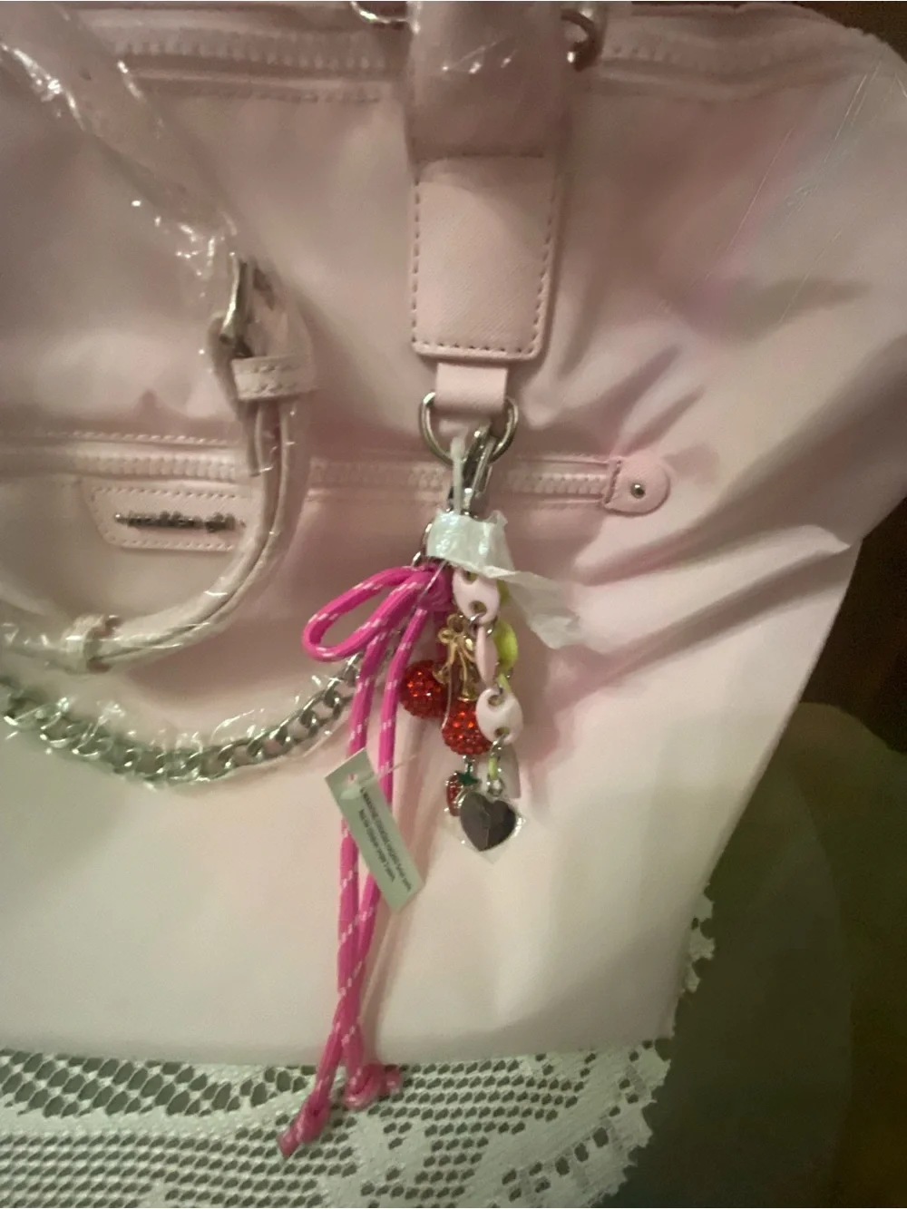 Madden Girl Pink Tote Bag with Charm Accent